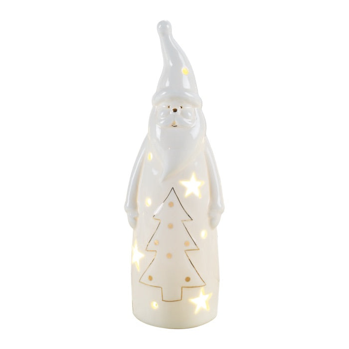 MASCAGNI CASA Babbo Natale Santa Claus con LED 26cm Porcellana Decorazione Natalizia