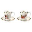 EASY LIFE Nostaligc Christmas Set 2 Tazzine Caffè 110ml con Piattino Porcellana Tavola di Natale