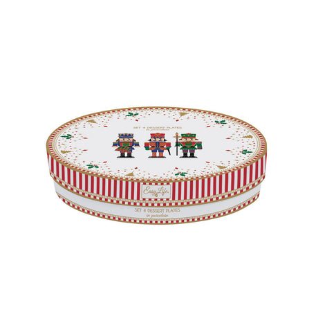 EASY LIFE Royal Nutcracker Set 4 Piatti Dessert con Scatola 19cm Porcellana Tavola di Natale