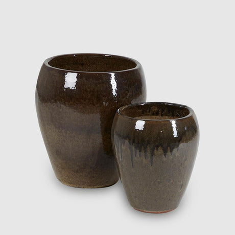 EDG Enzo De Gasperi Vaso Porta Piante Glaze in Ceramica Piccolo 32x28cm Marrone