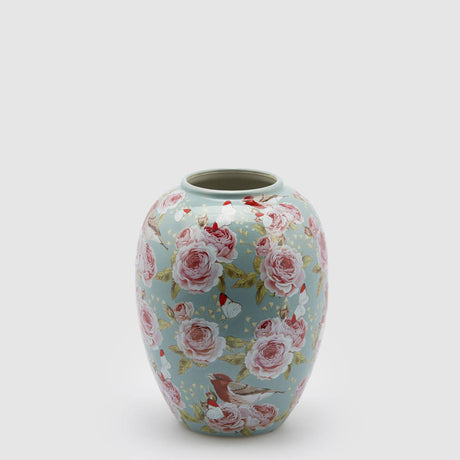 EDG Enzo De Gasperi Vaso Ching con Rose 25x20cm Azzurro Ceramica