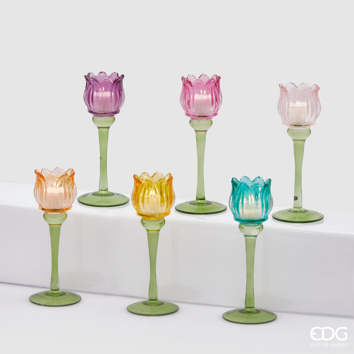 EDG Enzo De Gasperi Portacandela Tulipano 22cm Viola Vetro