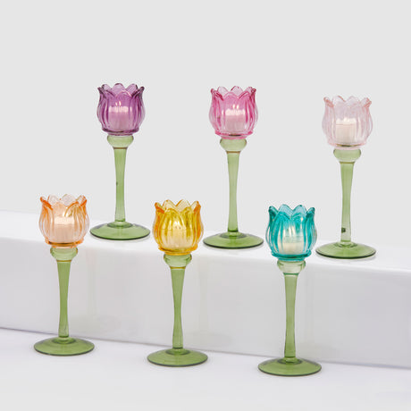 EDG Enzo De Gasperi Portacandela Tulipano 22cm Magenta Vetro