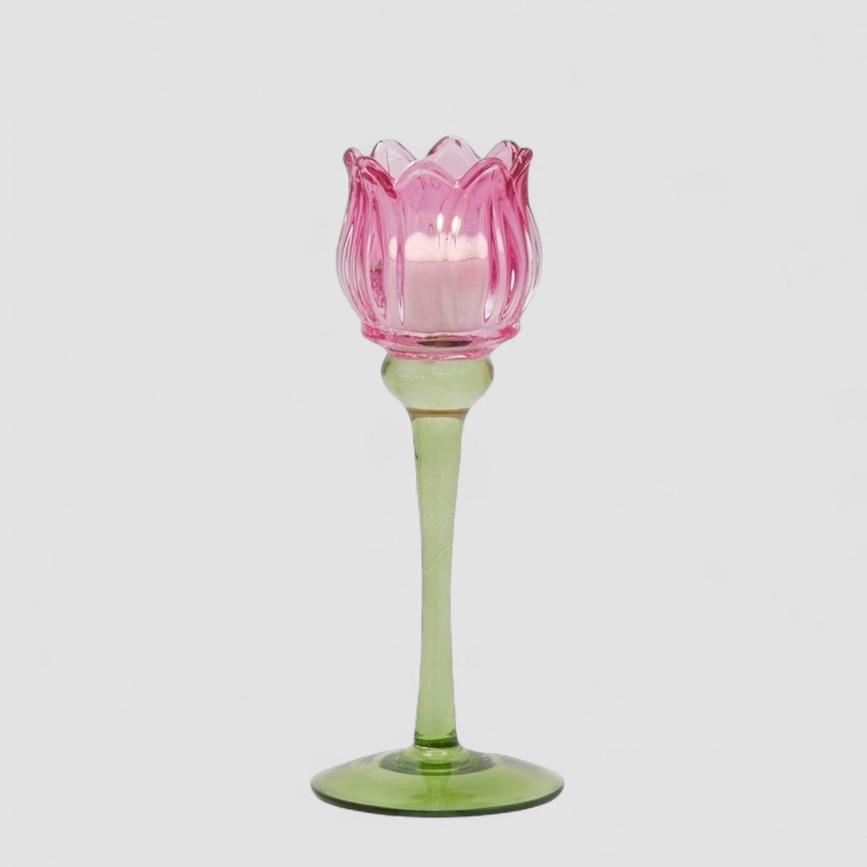 EDG Enzo De Gasperi Portacandela Tulipano 22cm Magenta Vetro
