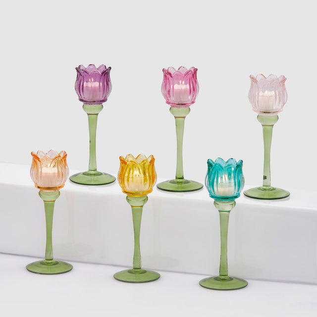 EDG Enzo De Gasperi Portacandela Tulipano 22cm Rosa Vetro