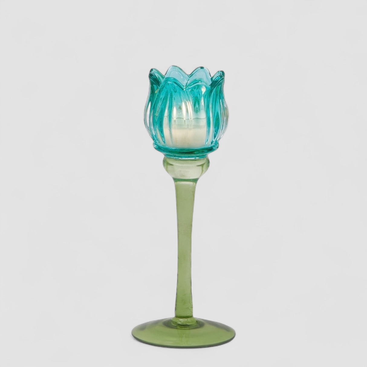 EDG Enzo De Gasperi Portacandela Tulipano 22cm Blu Vetro