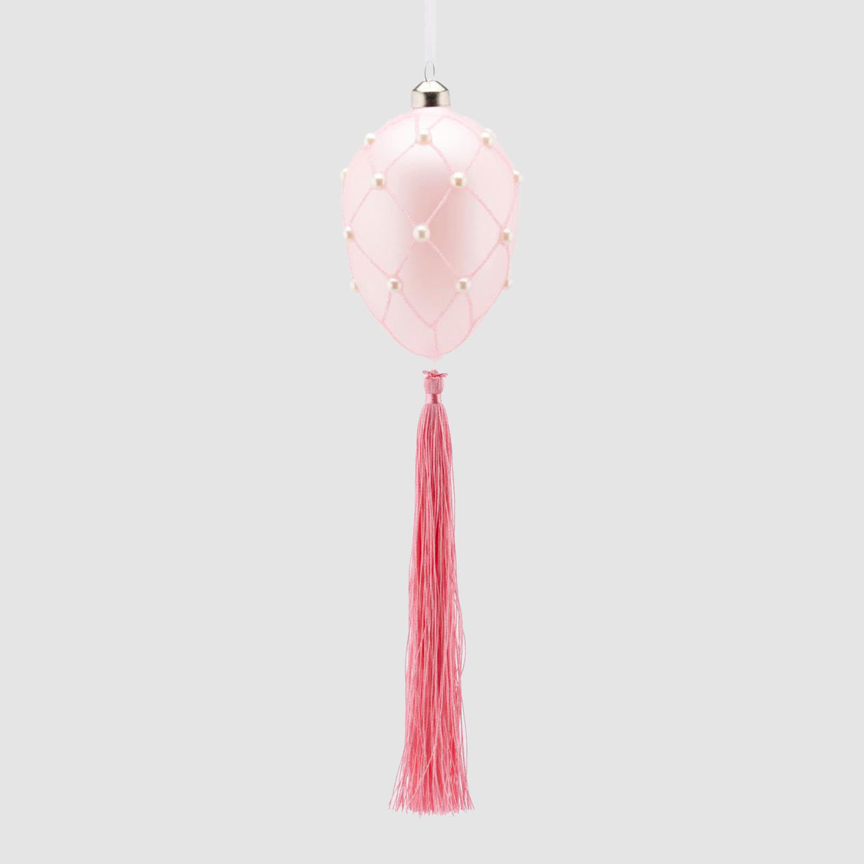 EDG Enzo De Gasperi Decorazione di Pasqua Uovo con Perle e Nappa 11x8cm Rosa Vetro