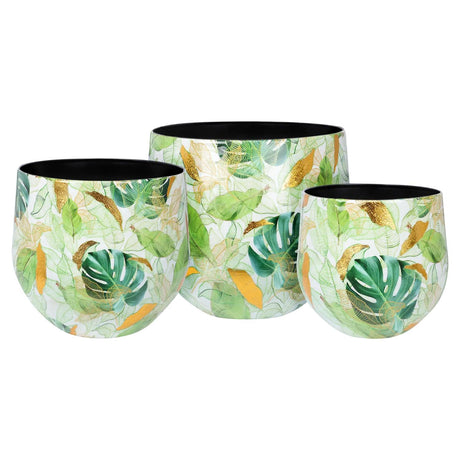 Vaso Jungle Palais Royal in metallo bianco con decori foglia oro 23x23 cm