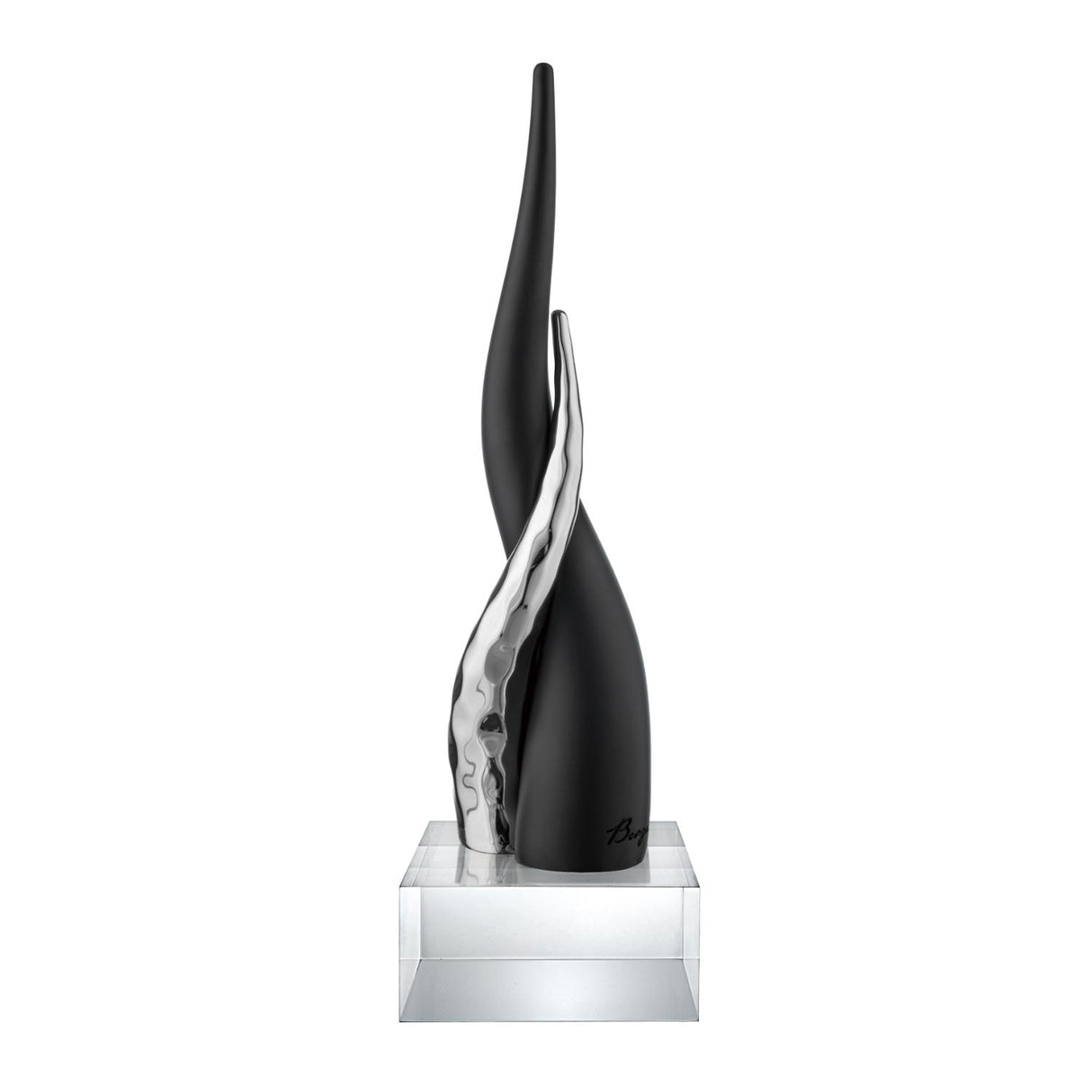 BONGELLI PREZIOSI Cornetto Corni Intrecciati Base Cristallo 20cm Nero Argento Marmorino