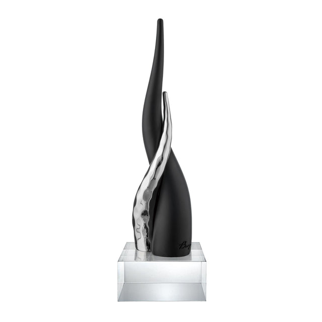 BONGELLI PREZIOSI Cornetto Corni Intrecciati Base Cristallo 20cm Nero Argento Marmorino