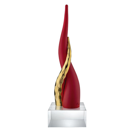 BONGELLI PREZIOSI Cornetto Corni Intrecciati Base Cristallo 20cm Rosso Oro Marmorino