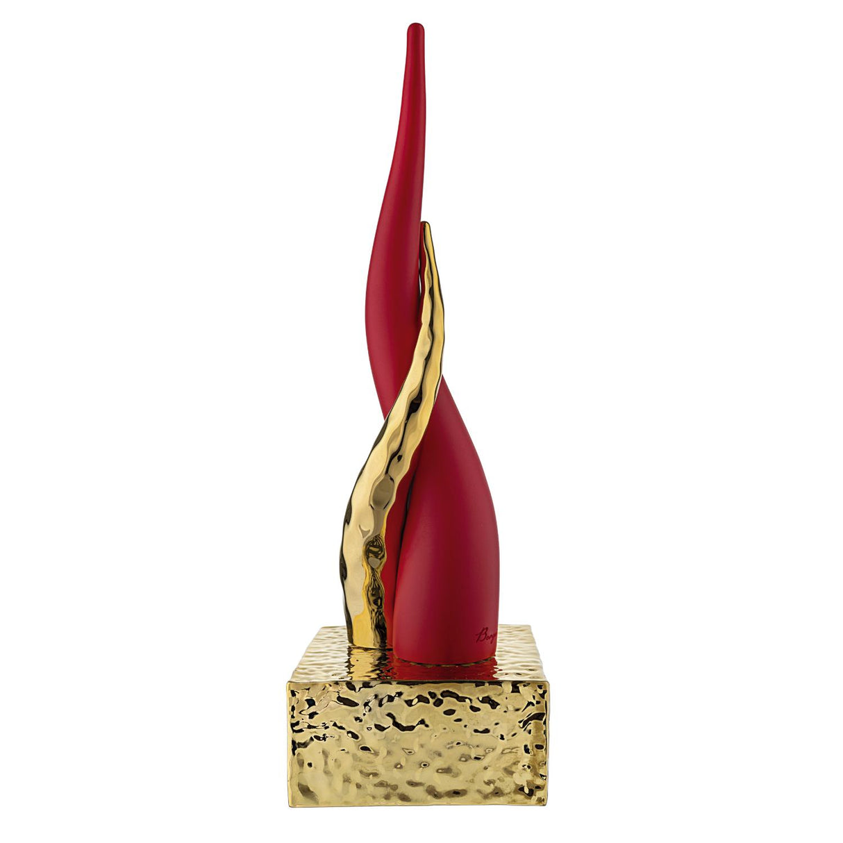 BONGELLI PREZIOSI Cornetto Corni Intrecciati Base Oro Corno Rosso 28cm Marmorino