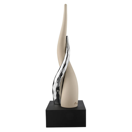 BONGELLI PREZIOSI Cornetto Corni Intrecciati Base Nera Corno Nocciola Argento 20cm Marmorino