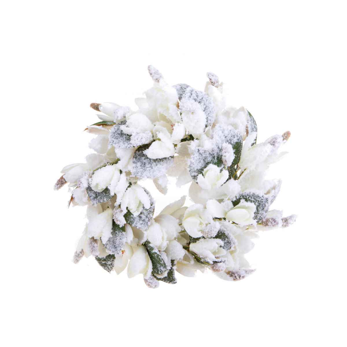 BIANCHI DINO Corona Ghirlanda Innevata con Boccioli di Magnolia 45cm Decorazione Natale