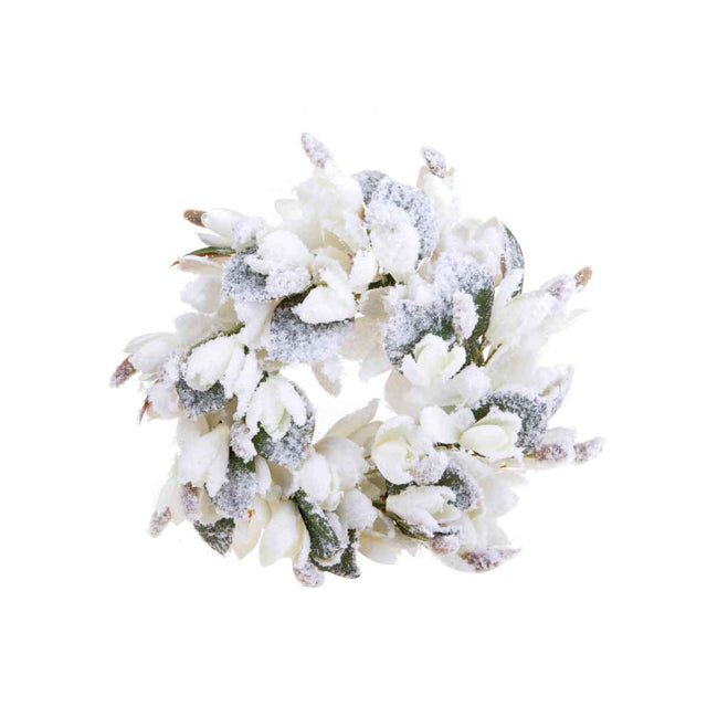 BIANCHI DINO Corona Ghirlanda Innevata con Boccioli di Magnolia 45cm Decorazione Natale