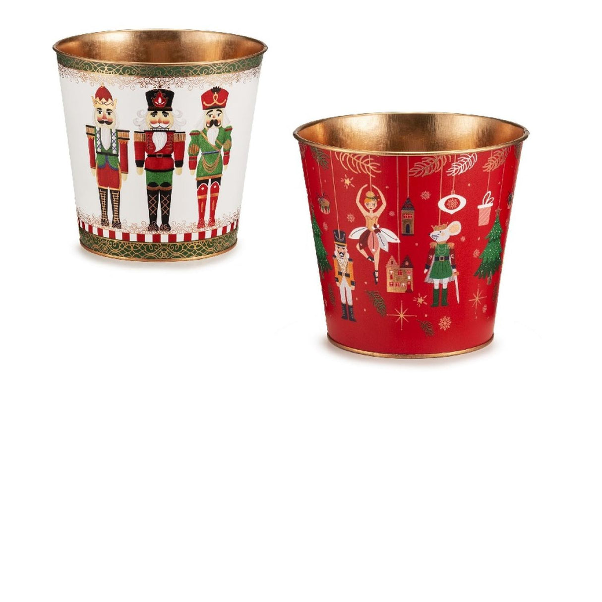 PALAIS ROYAL Vaso Portapiante Natalizio Schiaccianoci Set 2 Pezzi 15-17cm Metallo