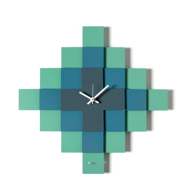 ARTI & MESTIERI Orologio di Design Geometrico Mosaico Verde Acqua Blu Oltremare Petrolio 35x35cm