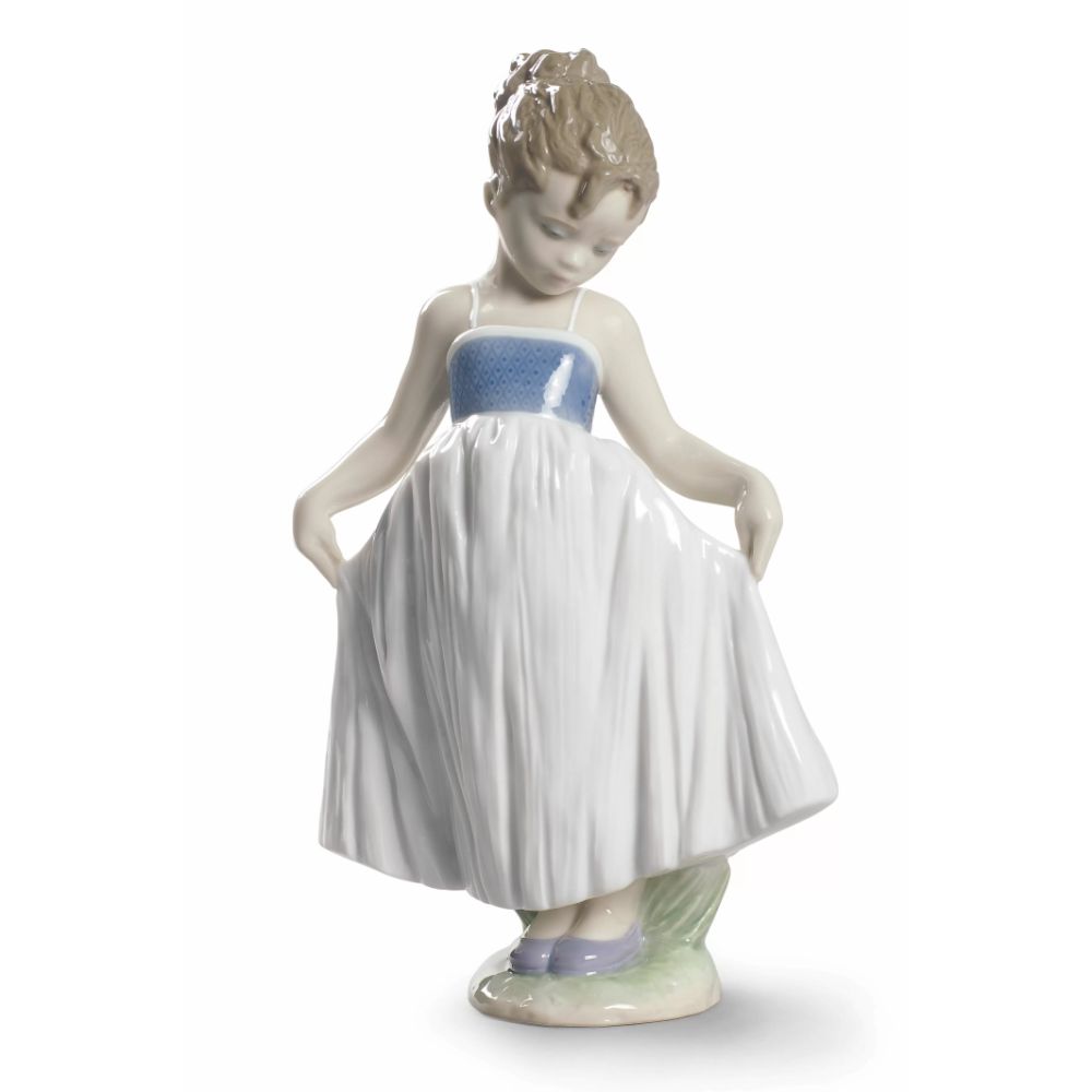 LLADRO' "Look at my dress" Figure Statue of Girl with Blue Dress Porcelain H20cm