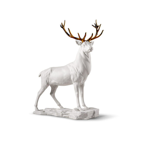 Lladró Scultura Cervo Bianco Rame 52x41cm Porcellana