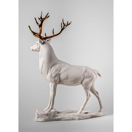 Lladró Scultura Cervo Bianco Rame 52x41cm Porcellana