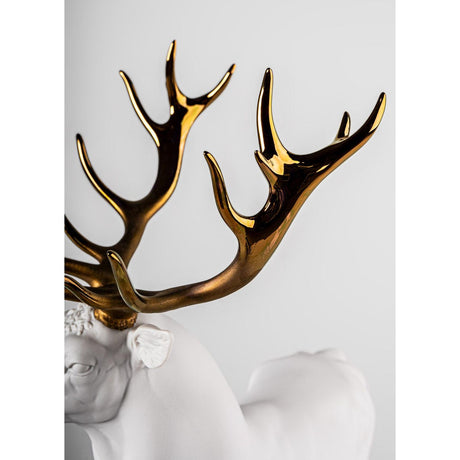 Lladró Scultura Cervo Bianco Rame 52x41cm Porcellana