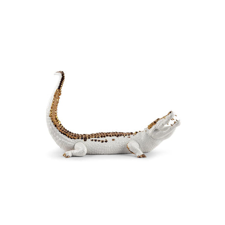 Lladró Scultura Coccodrillo Bianco Rame 39x68cm Porcellana