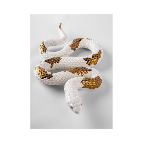 Lladró Scultura Serpente Bianco Rame 9x62cm Porcellana