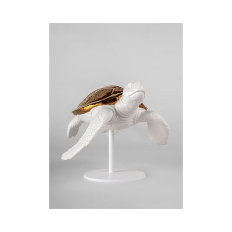 Lladró Scultura Tartaruga Marina II Bianco Rame 20x24cm Porcellana