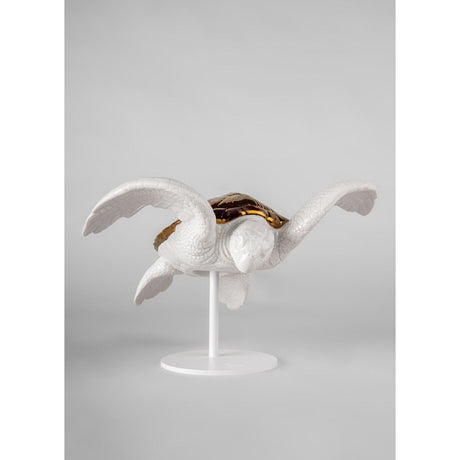 Lladró Scultura Tartaruga Marina I Bianco Rame 19x33cm Porcellana