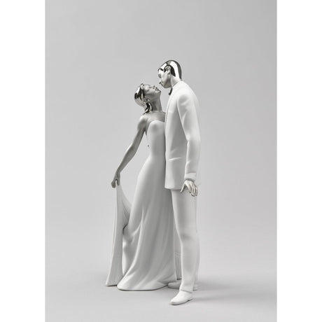 Lladró Figurina Coppia Felice Anniversario Lustro Argento 32x21cm Porcellana