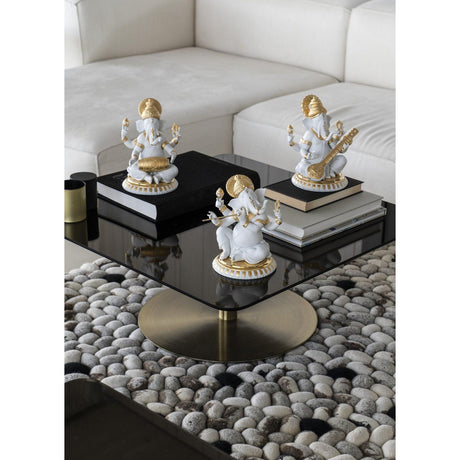 Lladró Figurina Ganesha con Veena Lustro Oro 23x19cm Porcellana