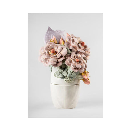 Lladró Vaso con Fiori Rosa 44x33cm Porcellana