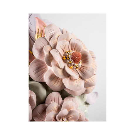 Lladró Vaso con Fiori Rosa 44x33cm Porcellana