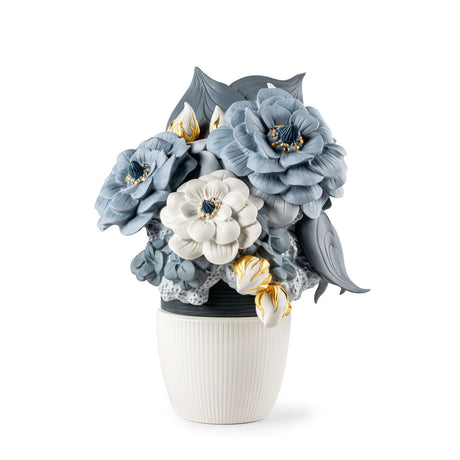 Lladró Vaso con Fiori Blu 44x33cm Porcellana