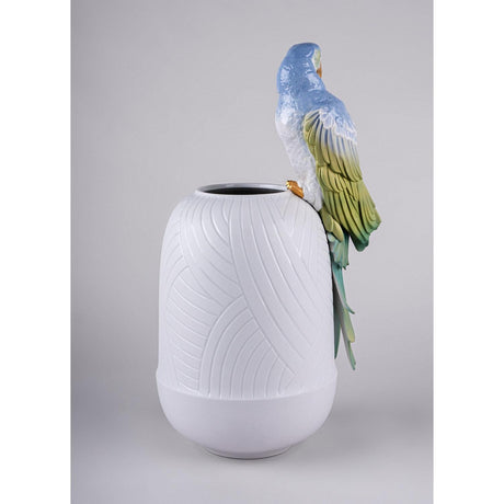 Lladró Vaso con Pappagalli 56x29cm Porcellana