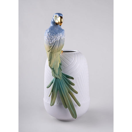 Lladró Vaso con Pappagalli 56x29cm Porcellana