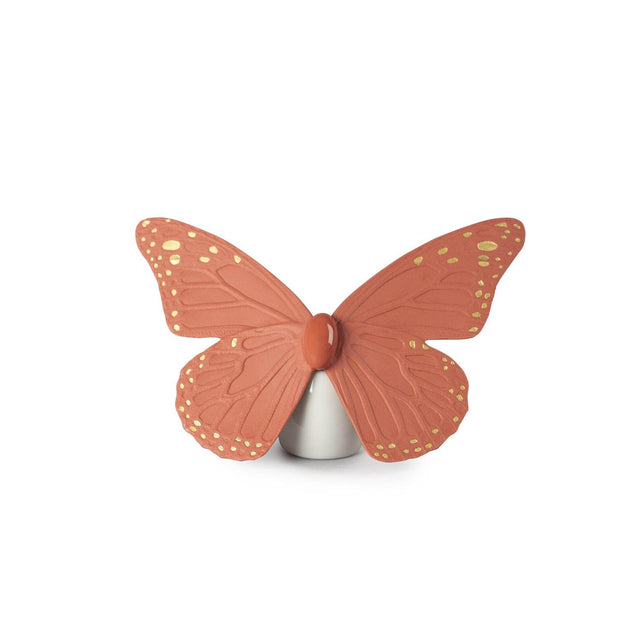 Lladró Figurina Farfalla Dorato Lucido e Corallo 9x14cm Porcellana