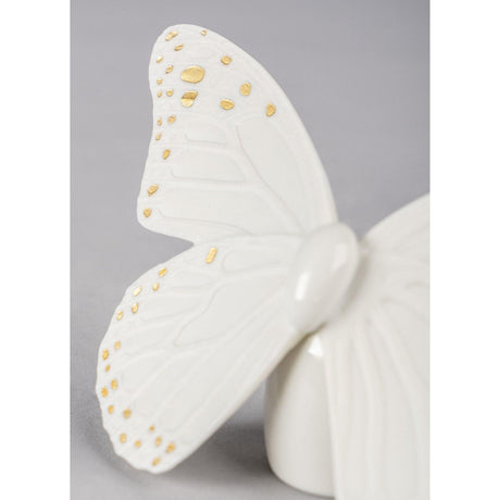 Lladró Figurina Farfalla Dorato Lucido e Bianco 9x14cm Porcellana