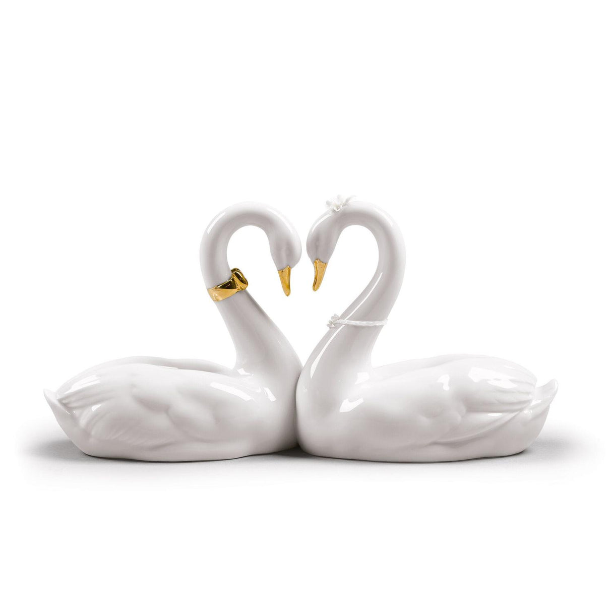 Lladró Figurina Cigni Amore Senza Fine Lustro Oro 13x27cm Porcellana