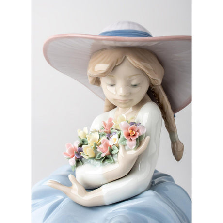 Lladró Figurina Bimba con Fiori 20x16cm Porcellana
