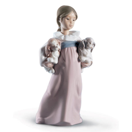 Lladró Figurina Bimba con Cuccioli 20x9cm Porcellana