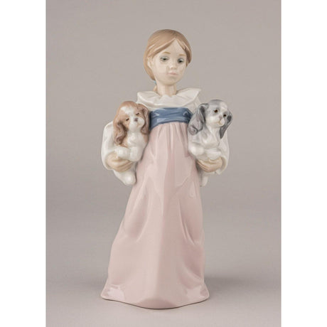 Lladró Figurina Bimba con Cuccioli 20x9cm Porcellana