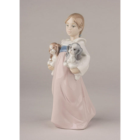 Lladró Figurina Bimba con Cuccioli 20x9cm Porcellana