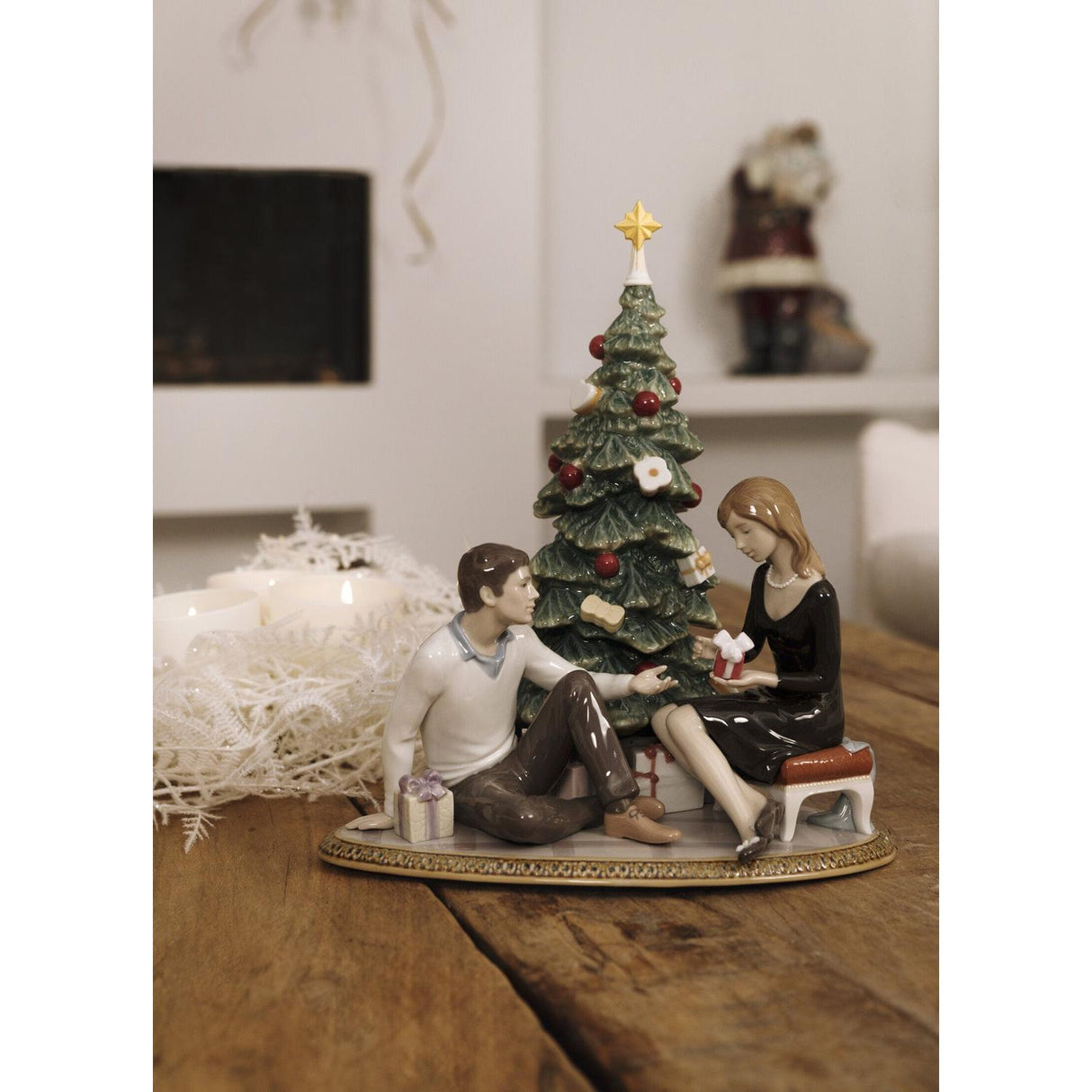 Lladró Figurina Coppia Un Romantico Natale Edizione Limitata 35x28cm Porcellana