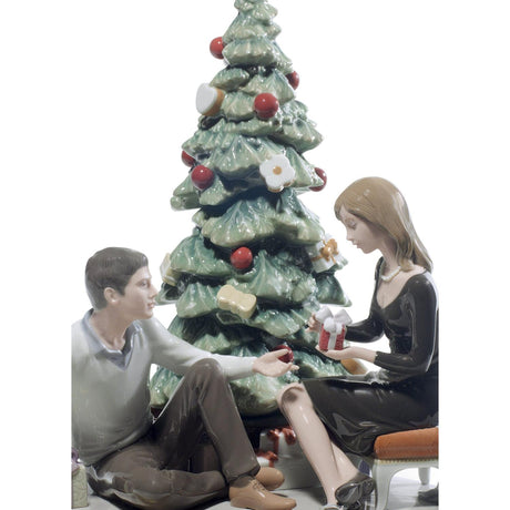 Lladró Figurina Coppia Un Romantico Natale Edizione Limitata 35x28cm Porcellana