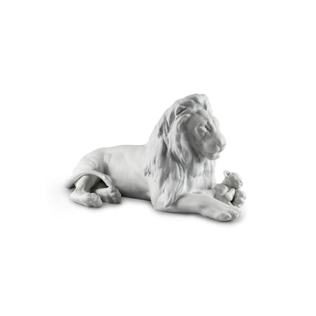 Lladró Figurina Leone con Cucciolo 21x44cm Porcellana