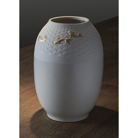 Lladró Vaso Koi Dorato Lucido 25x18cm Porcellana