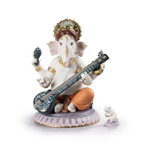 Lladró Figurina Ganesha con Veena Edizione Limitata 23x19cm Porcellana