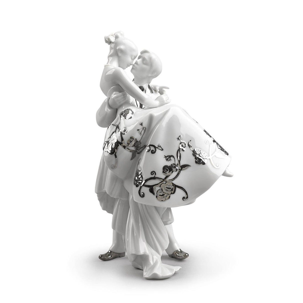 Lladró Coppia Il Giorno Più Felice Figurina Lustro Argento 27x17cm Porcellana