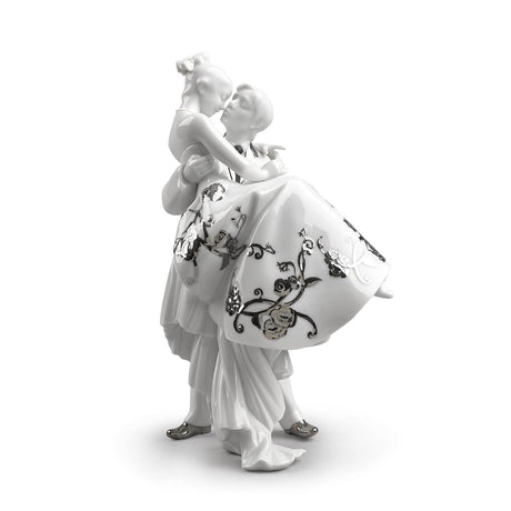 Lladró Coppia Il Giorno Più Felice Figurina Lustro Argento 27x17cm Porcellana